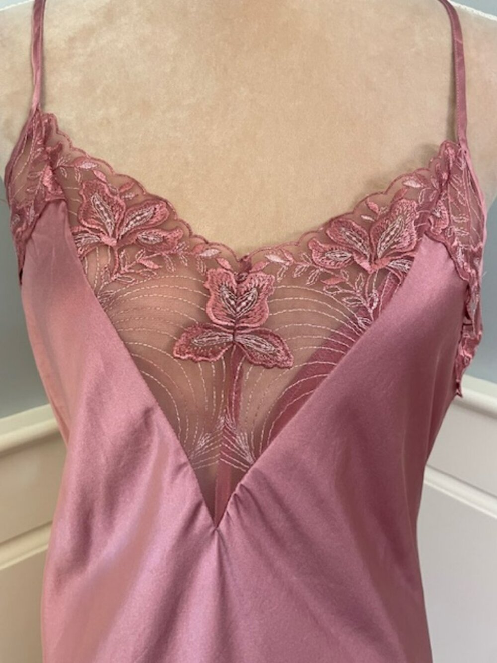 Silksilky 100% Pure Silk Mauve Pink Lace Trim Slip Dress Nightgown Chemise XL - Picture 3 of 6